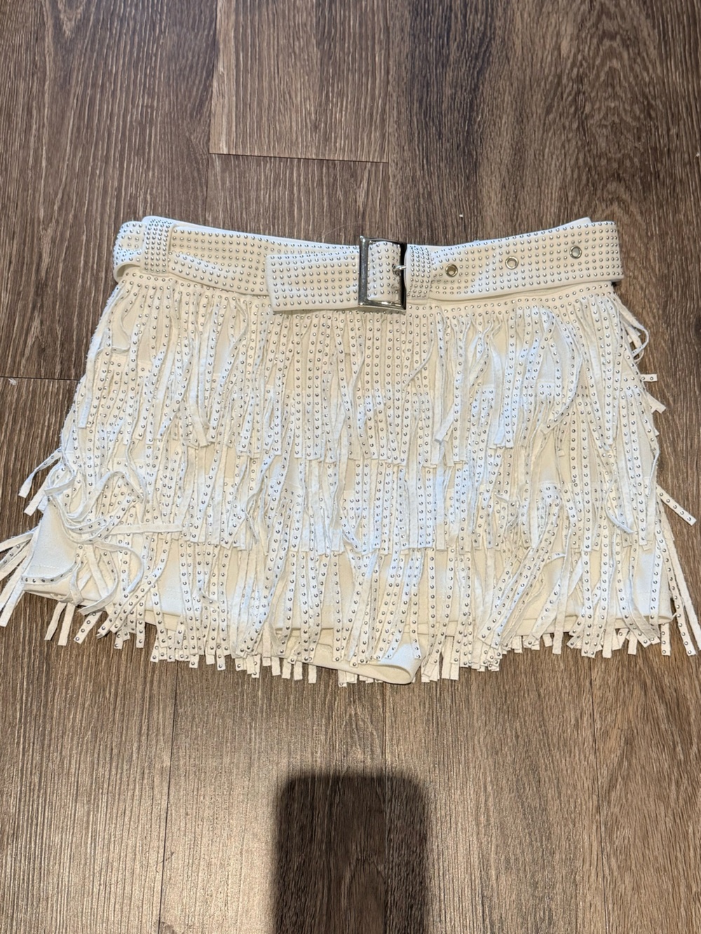 Altar'd State White Studded Fringe Skort with Belt